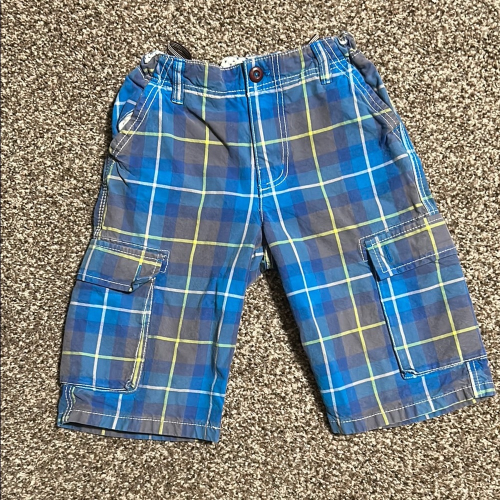 Mini Boden Blue Plaid Kids Cargo Shorts